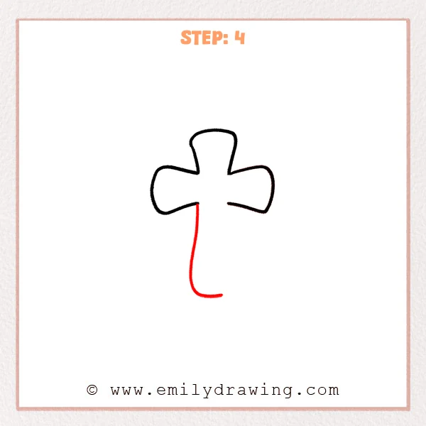 how to draw a cross - A step-by-step sketch for how to draw a cross, adding a long lower stem with a rounded curved tip.
