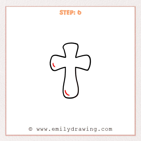 how to draw a cross - A refined step for how to draw a cross, adding small inner curved detail lines on the left arm and near the bottom.
