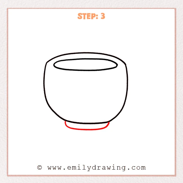 how to draw a cup - Step 3 of an easy how to draw a cup tutorial, adding a small curved foot base under the rounded cup body.