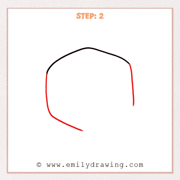 how to draw a dice - Step 2 of how to draw a dice, adding the left and right outer edges and a short slanted bottom edge line while the shape remains open.