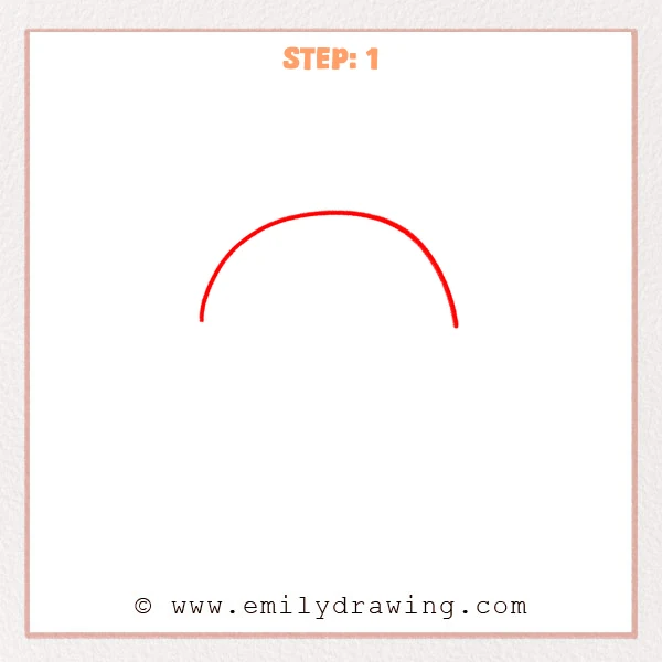 how to draw a donut - Step 1 shows the first line of an easy donut drawing: a large curved top arc forming the beginning of the donut’s outer shape.