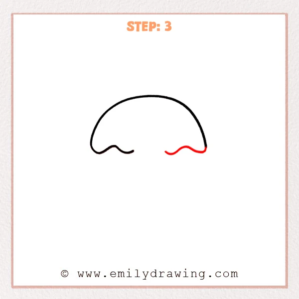 how to draw a donut - Step 3 of the donut drawing adds a second wavy line on the lower right, matching the left-side wave to balance the donut’s outer edge.