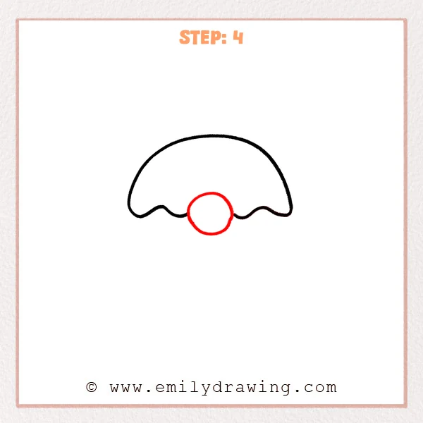 how to draw a donut - Step 4 of the donut drawing adds a small circle near the lower center to create the donut hole inside the outer shape.