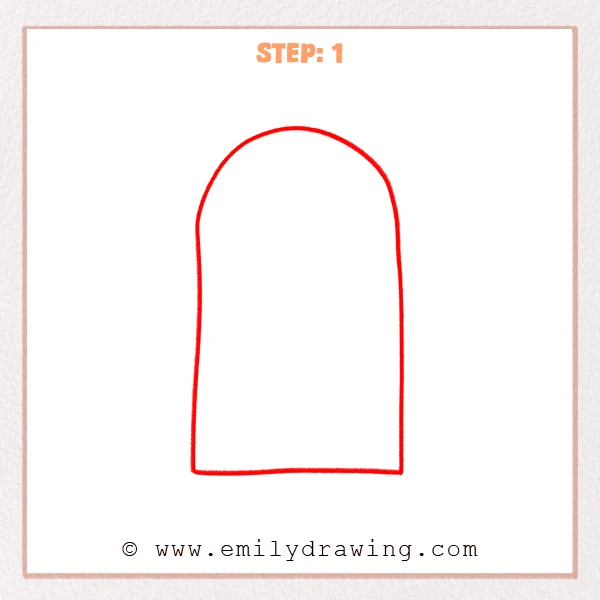 how to draw a door - A simple sketch showing the first step of how to draw a door, with a tall rounded-top outline and a closed bottom edge.