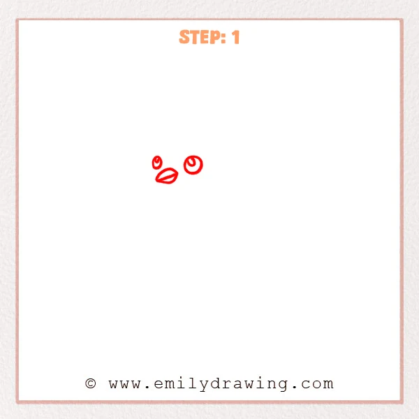 how to draw a dove - Step 1 of a dove drawing, showing two circular eyes and a small pointed beak sketched in simple lines.