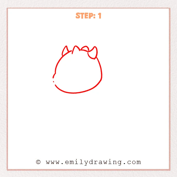 how to draw a dragon - Step 1 of how to draw a dragon—simple rounded head outline with a few small horn shapes on top.