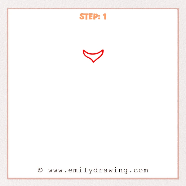 how to draw a dress - Step 1 of how to draw a dress—an outlined curved V-shaped neckline is drawn near the top of the page.