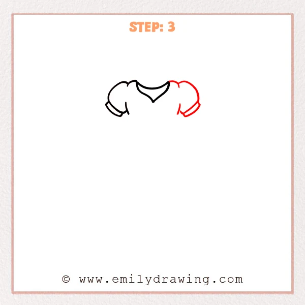 how to draw a dress - Step 3 of how to draw a dress—add the right shoulder and sleeve to mirror the left side around the neckline.