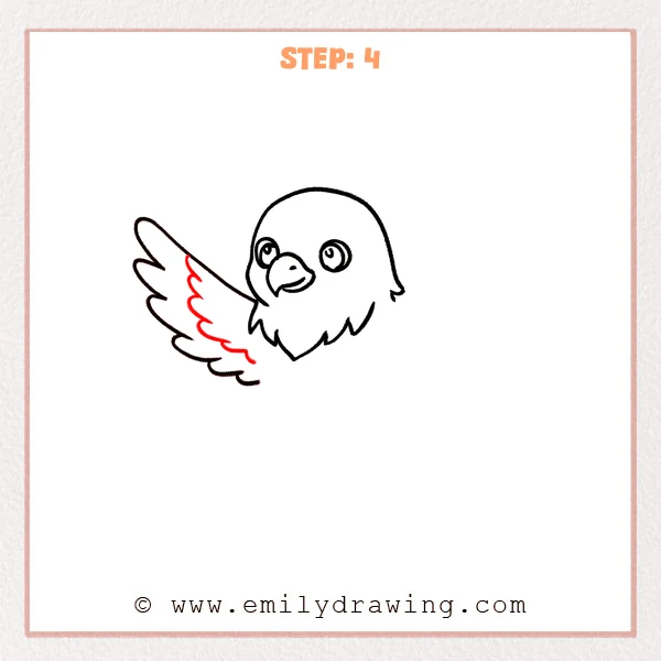 how to draw an eagle - A step-by-step drawing of an eagle wing with an inner scalloped line added to show a second layer of feathers.