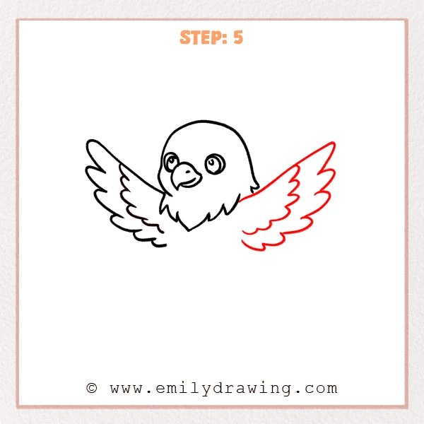 how to draw an eagle - An easy eagle drawing with both wings spread, adding the second wing on the right with scalloped feather edges.