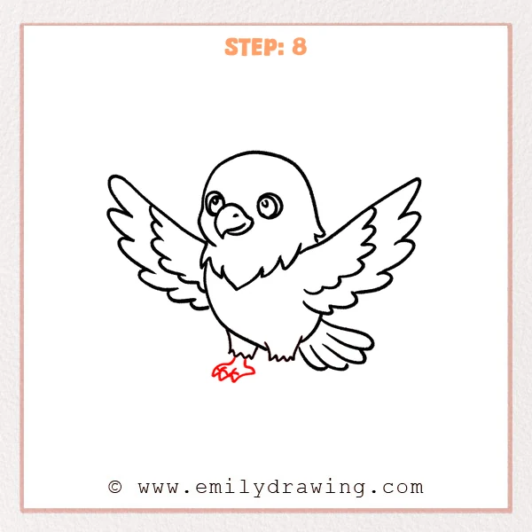 how to draw an eagle - An easy step-by-step drawing of an eagle adding a left foot with three toes and curved hooked talons under the body.