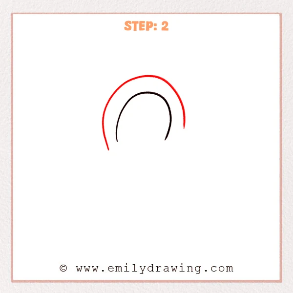 how to draw an ear - Step 2 shows an ear outline with a second, smaller arch added inside to indicate the inner ear curve.