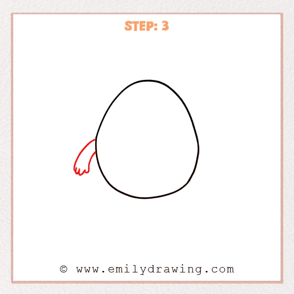 how to draw an egg - Step 3 of how to draw an egg adds a small curved wing on the left side with three rounded bumps at the tip.