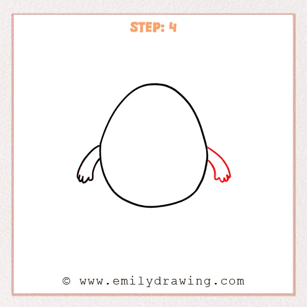 how to draw an egg - Step 4 of how to draw an egg adds a second small wing on the right side, matching the left wing’s shape and bumps.