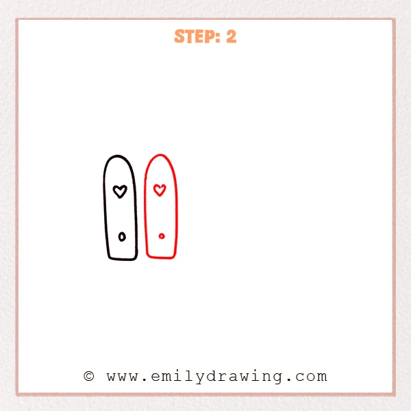 how to draw a fence - Two fence posts side by side, each with a heart near the top and a small circle near the bottom.