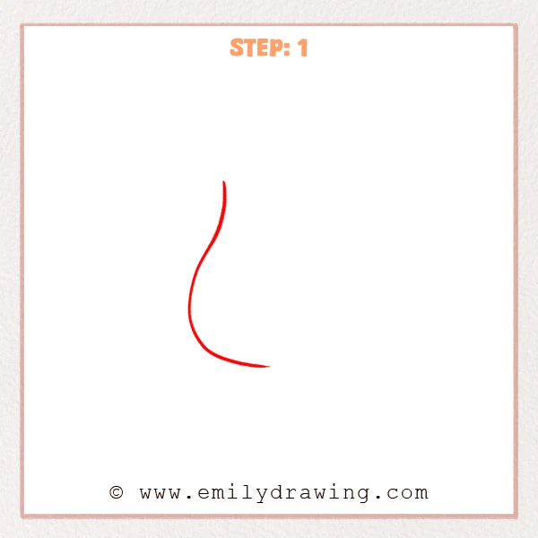 how to draw a flames - Step 1 of how to draw flames shows a single curved line forming one side of the flame outline, with a wider base and a pointed lower tip.