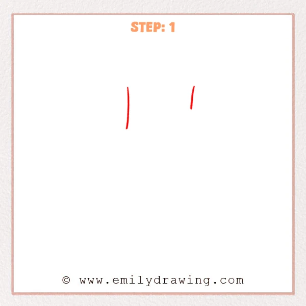 how to draw a foot - Step 1 of how to draw a leg—two vertical guide lines are drawn near the top to place the legs, with the left line longer than the right.