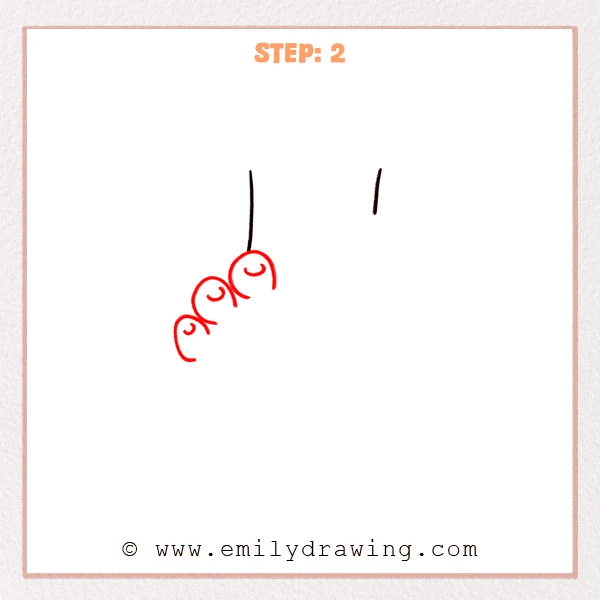 how to draw a foot - Step 2 of how to draw a leg—four curved toe shapes with small inner nail curves are added along the base of the left guide line.