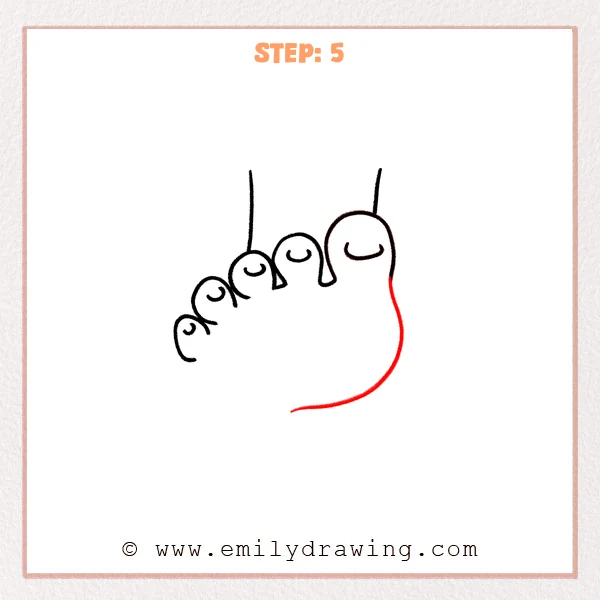 how to draw a foot - Step 5 of how to draw a leg—a long curved line is added from the big toe down and around to begin the outer edge and sole.