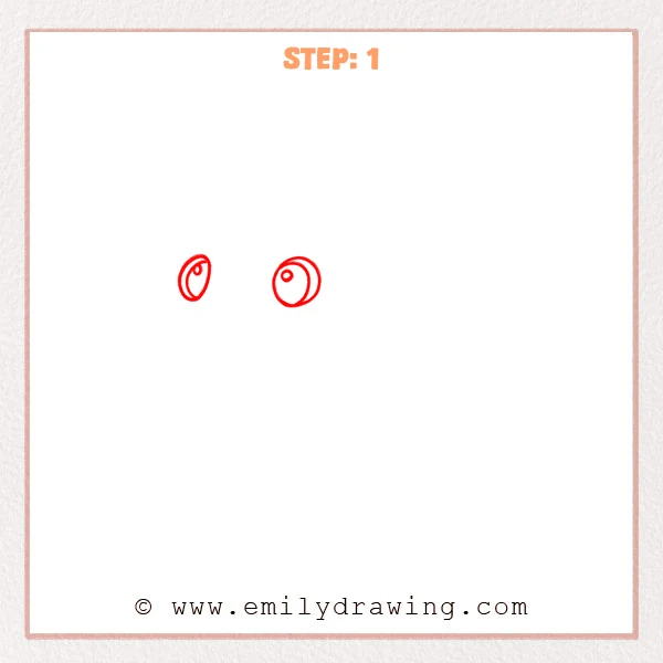 how to draw a gecko - Step 1 shows two large oval eyes for a gecko, with pupils and small highlight circles added.