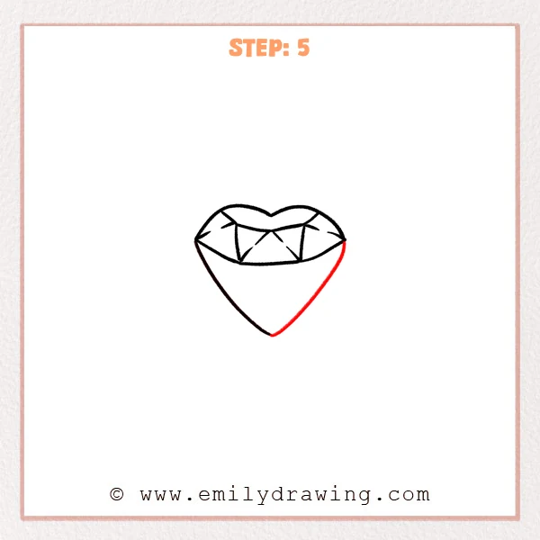 how to draw a gemstone - A gemstone drawing now has a complete lower outline, with the right side curve meeting the left at a centered pointed tip.