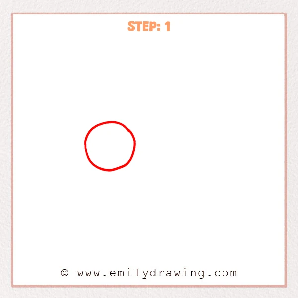 how to draw a glasses - A simple red circle sketch showing the first lens shape for drawing glasses.