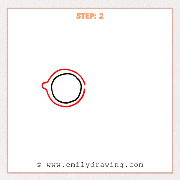 how to draw a glasses - A glasses drawing with a thick outer frame, a thin inner rim, and a small side connector bump added to the circular lens.