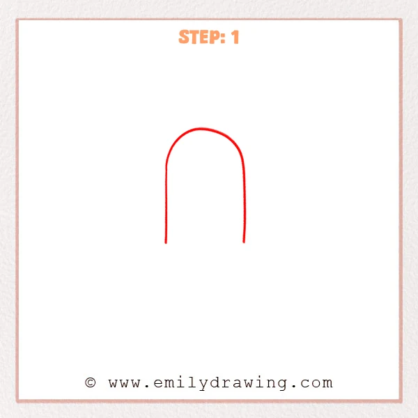 how to draw a grave - A simple red outline of a grave stone shape with a rounded top and two straight sides, bottom left open.