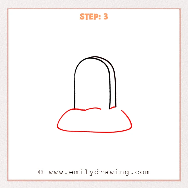 how to draw a grave - A simple grave outline with a rounded dirt mound drawn across the bottom, showing the grave set into the ground.