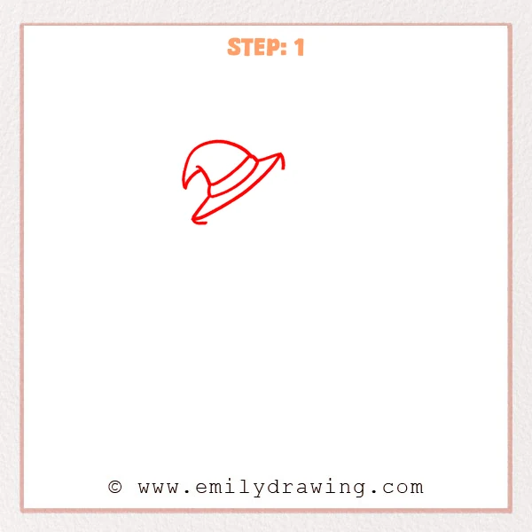 how to draw a halloween - A simple halloween line sketch showing a tilted witch hat with a wide brim and a band.