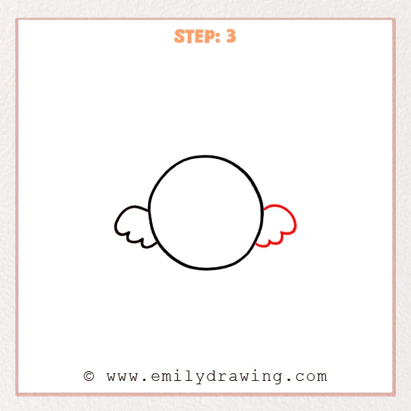 how to draw a halo - A halo circle with small wings on both sides, showing symmetrical feather scallops.