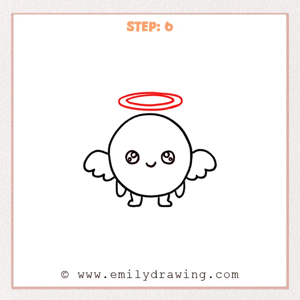 how to draw a halo - A cute halo character with wings, legs, and a smiling face now has a double-oval halo floating above its head.