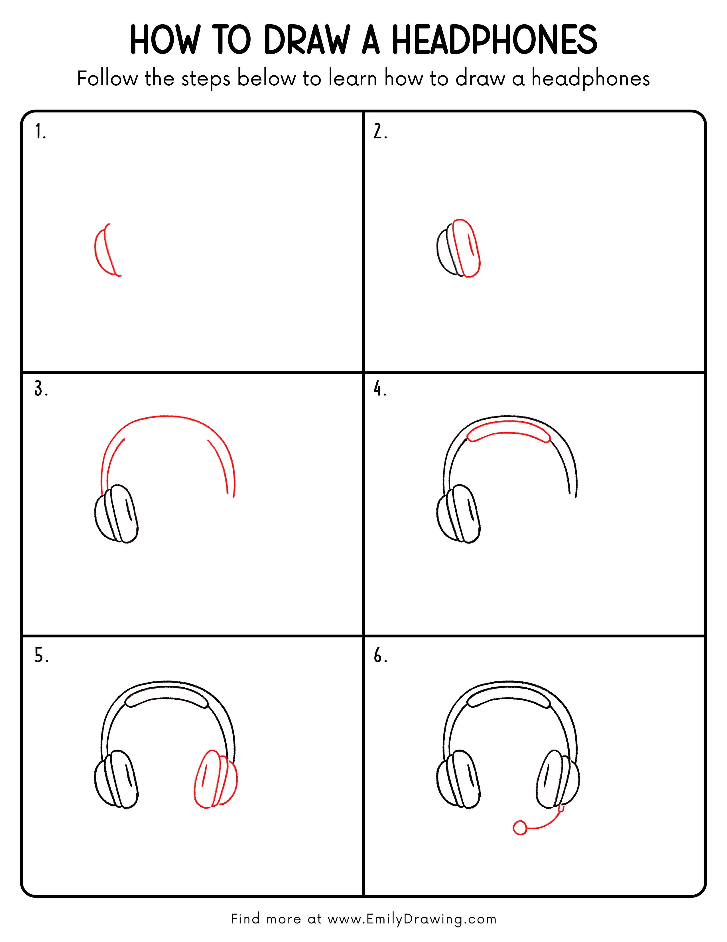Printable Headphones Drawing Guide