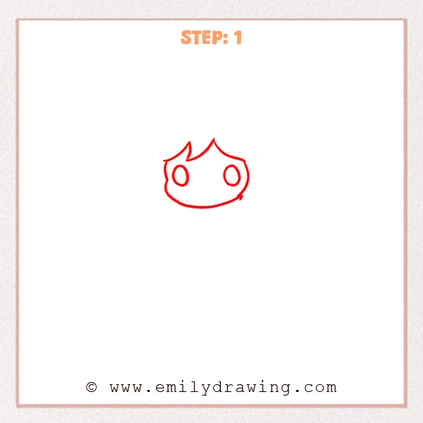 how to draw a hood - Step 1 of how to draw a hood—an outline with a rounded bottom, two pointed top bumps, and two circular eye spots.