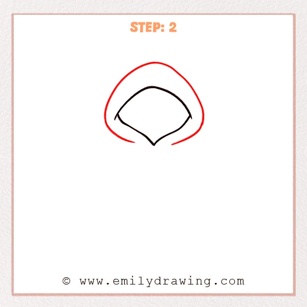 how to draw a hoodie - The hoodie hood now has a larger outer outline drawn around the inner opening, leaving a small gap to suggest thickness.