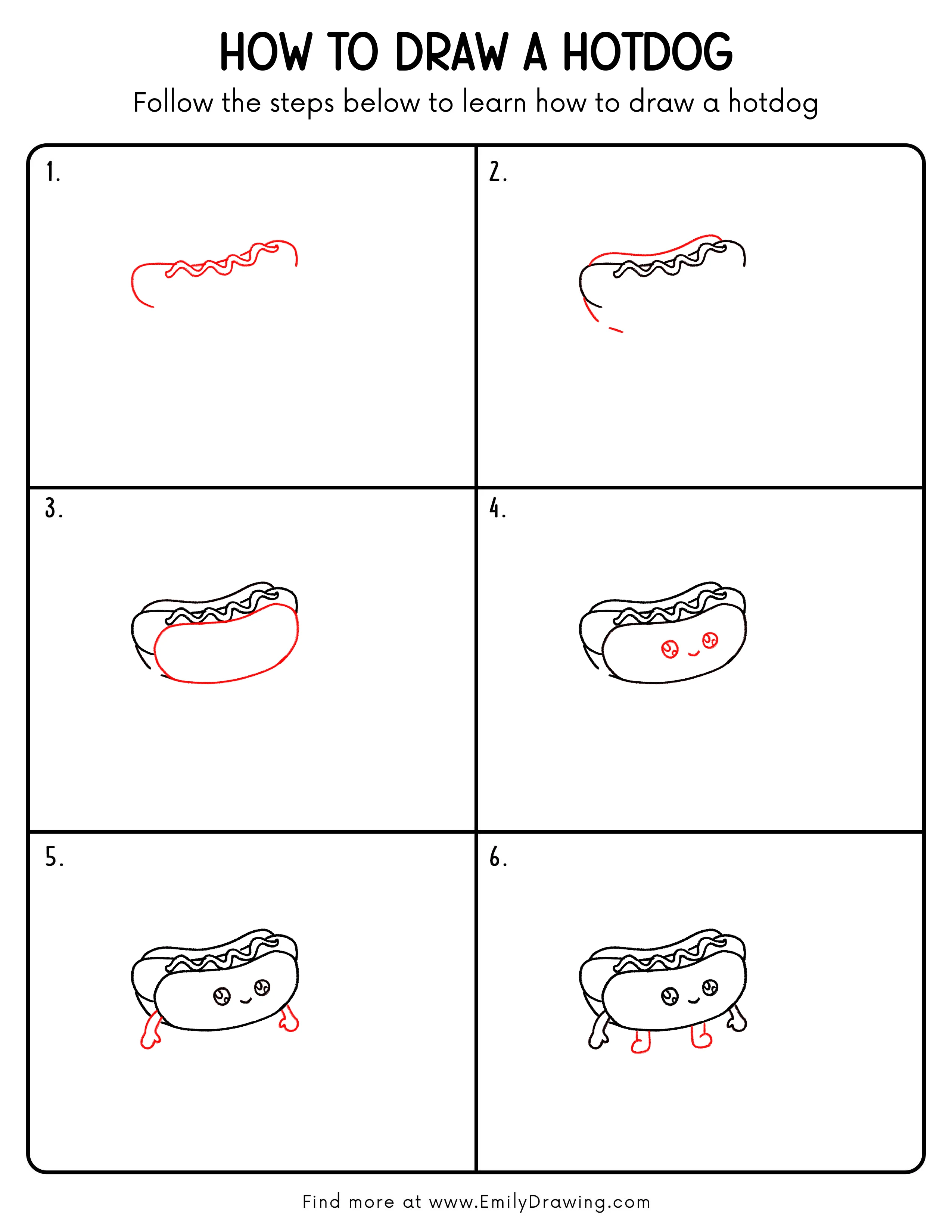 Printable Hotdog Drawing Guide