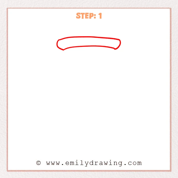 how to draw a hourglass - Step 1 of an hourglass drawing shows a long curved top rim with a parallel inner curve, forming a thick band.
