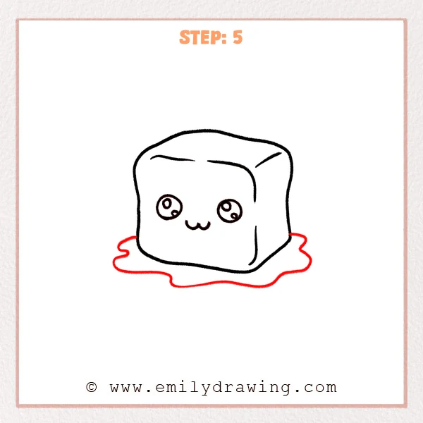 how to draw an ice - A cute ice character drawing now includes a wide wavy puddle around the base to show melting water.