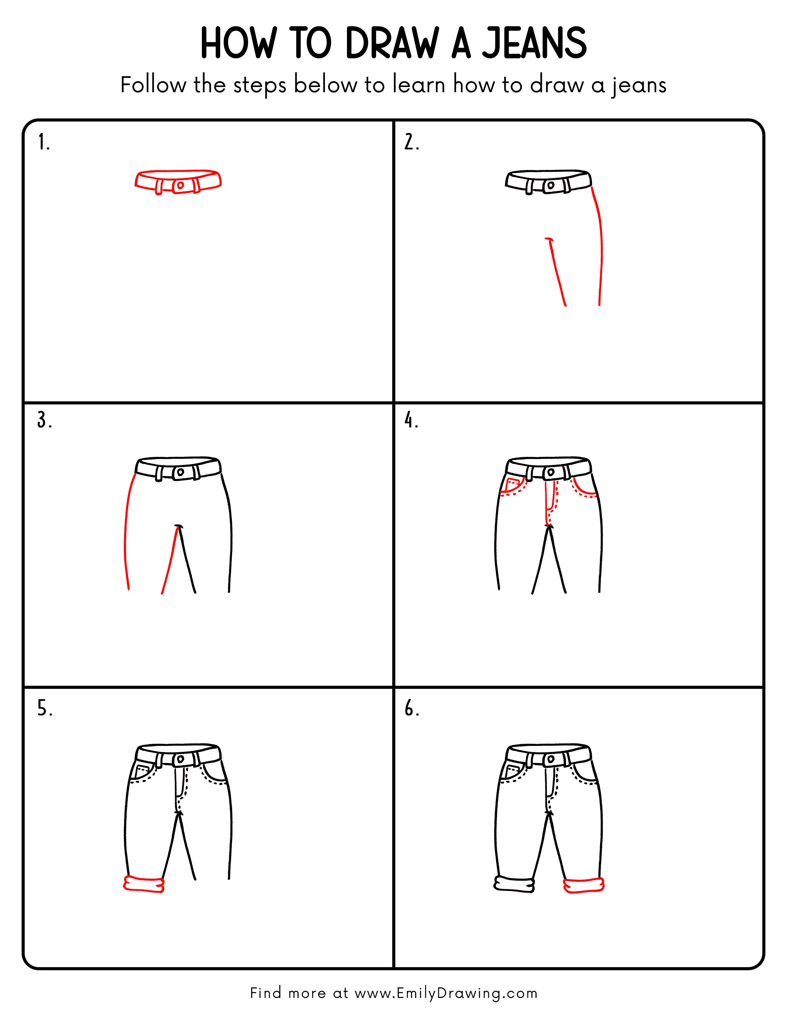 Printable Jeans Drawing Guide