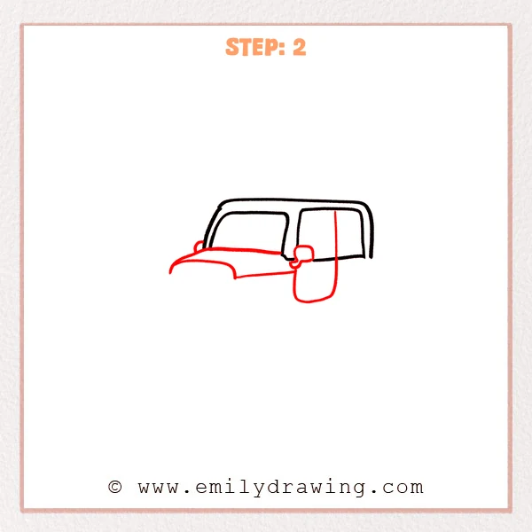 how to draw a jeep - Step 2