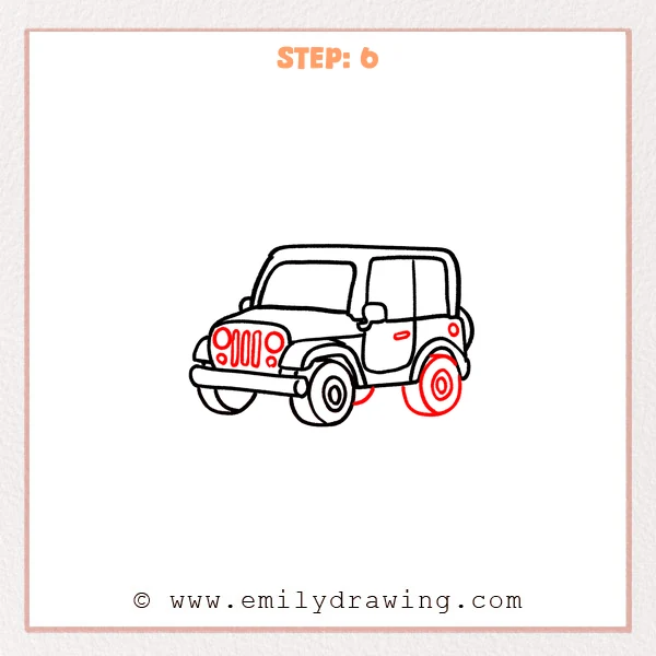 how to draw a jeep - Step 6