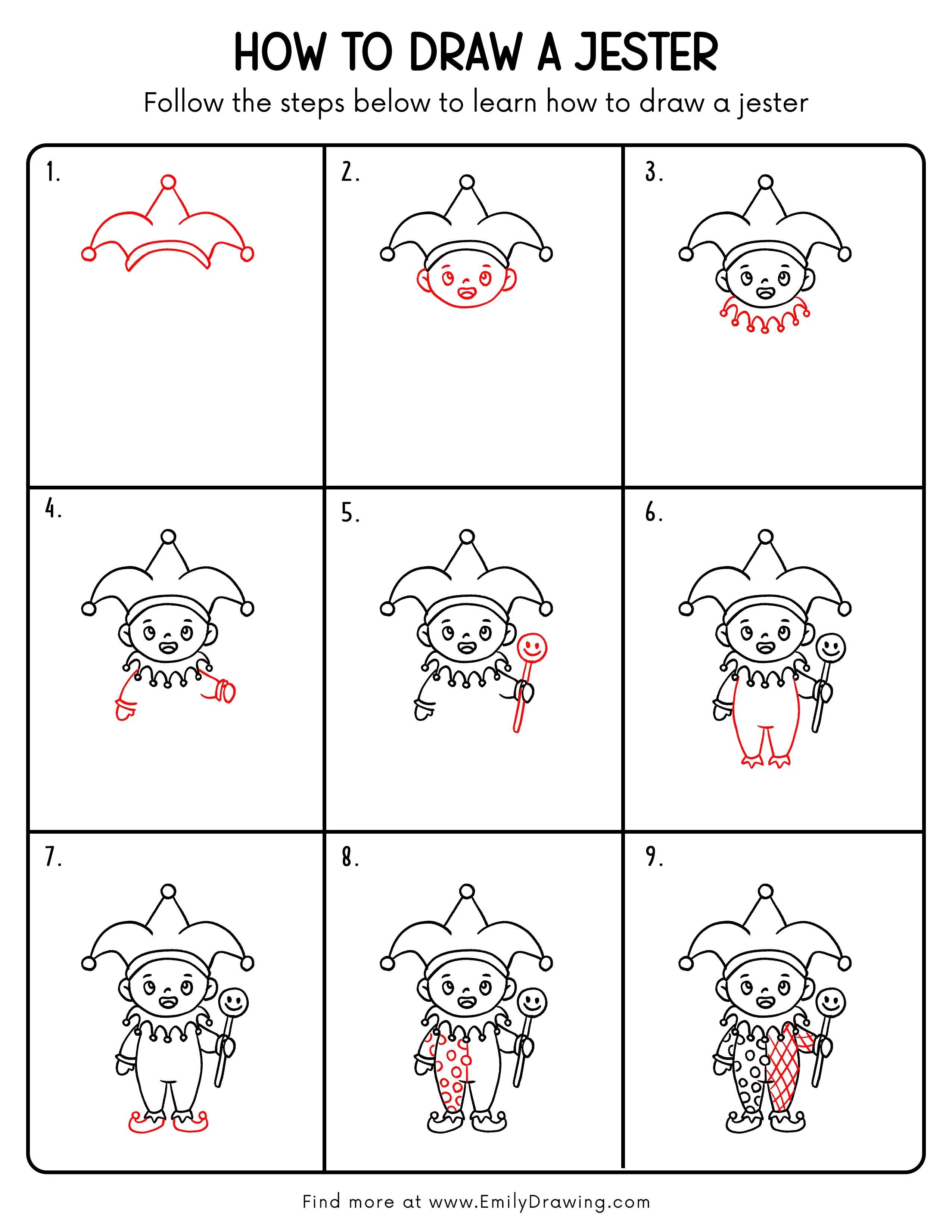 Printable Jester Drawing Guide