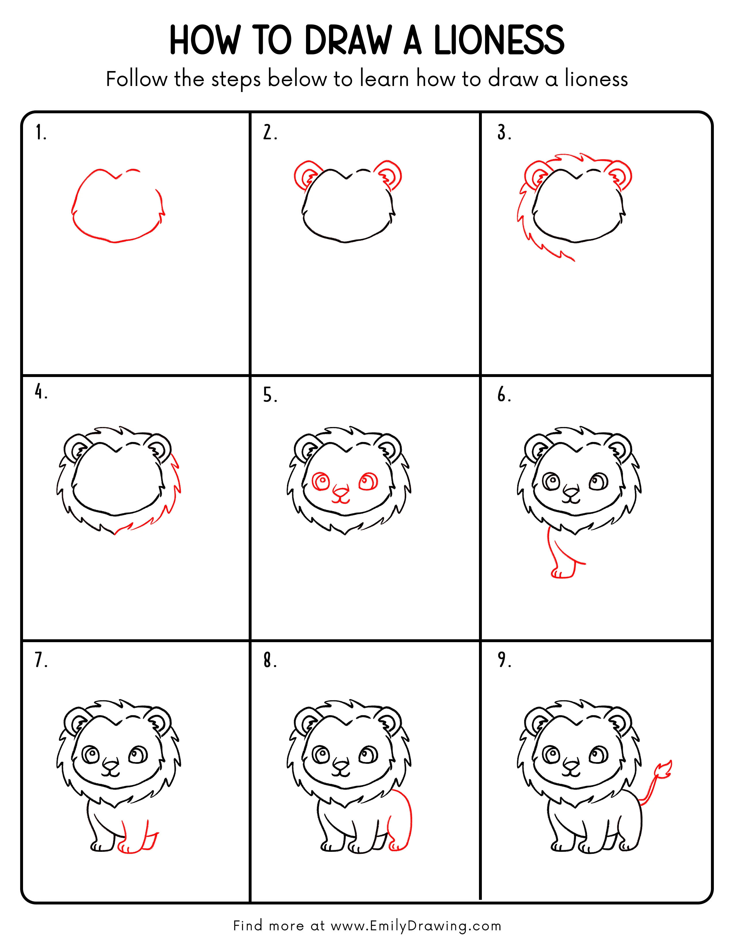 Printable Lioness Drawing Guide