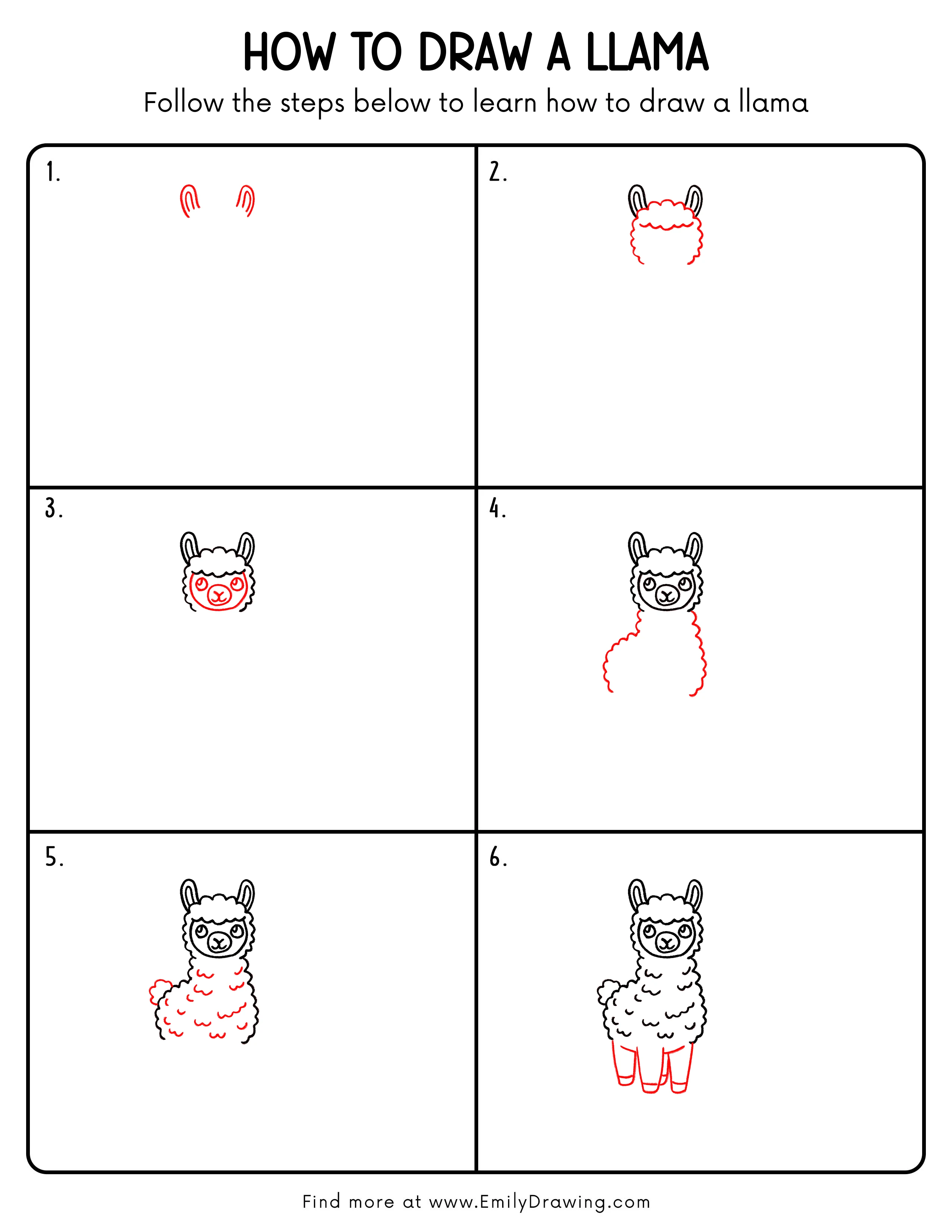 Printable Llama Drawing Guide
