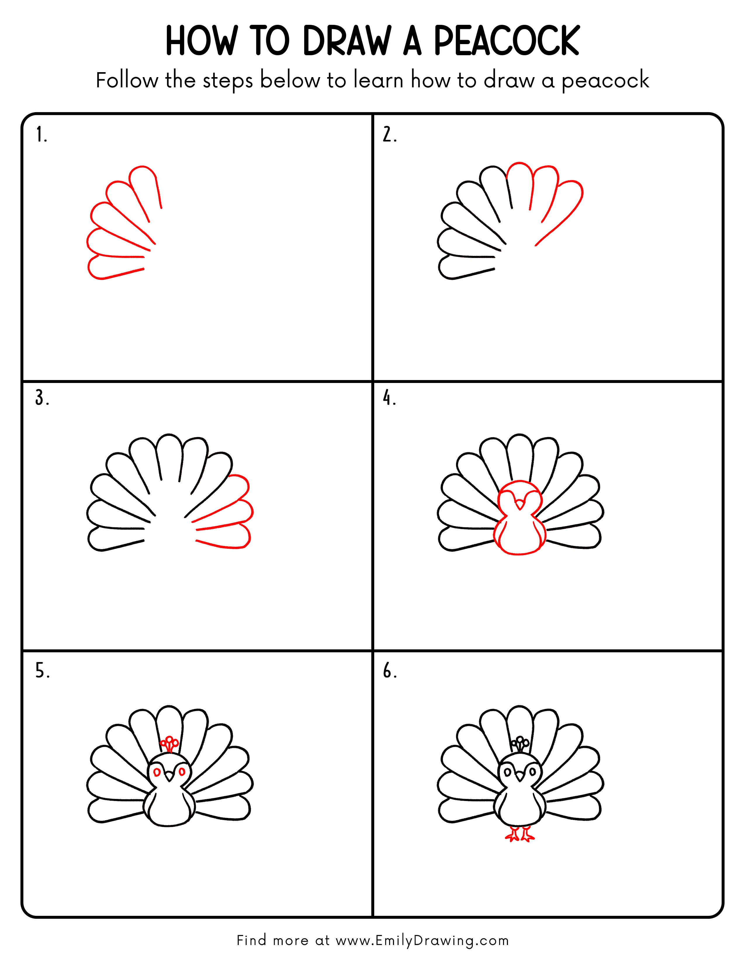 Printable Peacock Drawing Guide