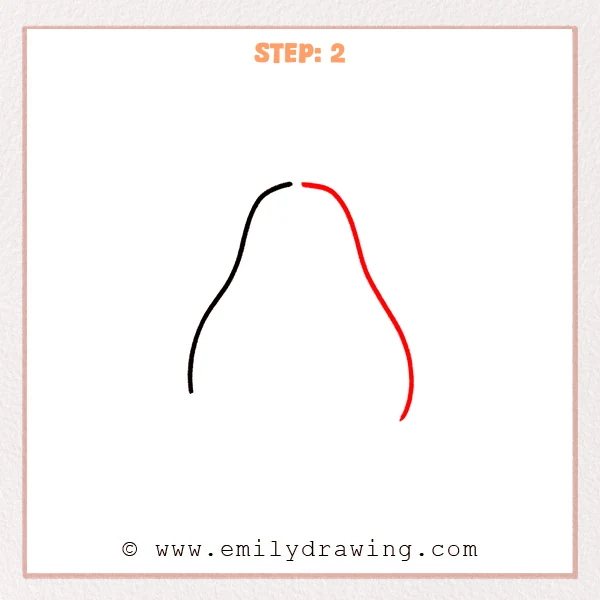 how to draw a pear - A pear drawing is refined by adding the right outer contour, leaving a small opening at the top.