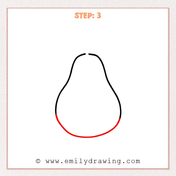 how to draw a pear - A pear drawing is refined by connecting the bottom curve to complete the rounded outer shape.