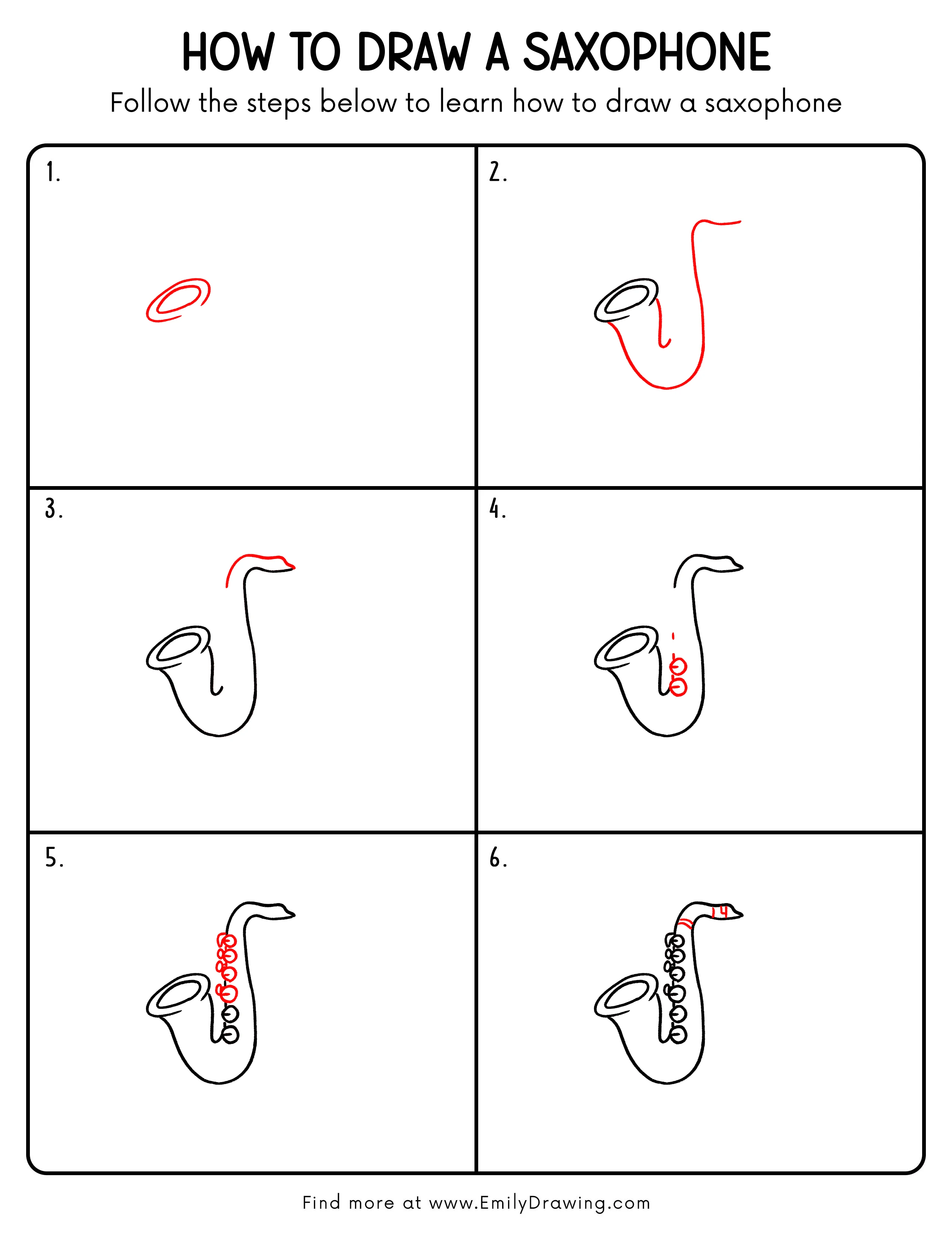 Printable Saxophone Drawing Guide