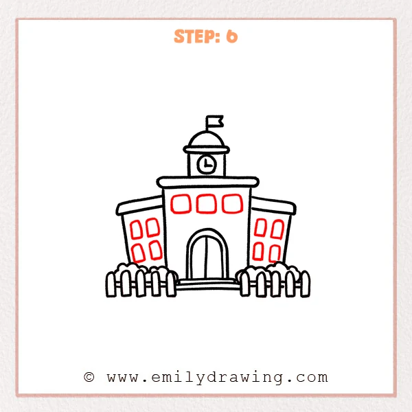 how to draw a school - Step 6