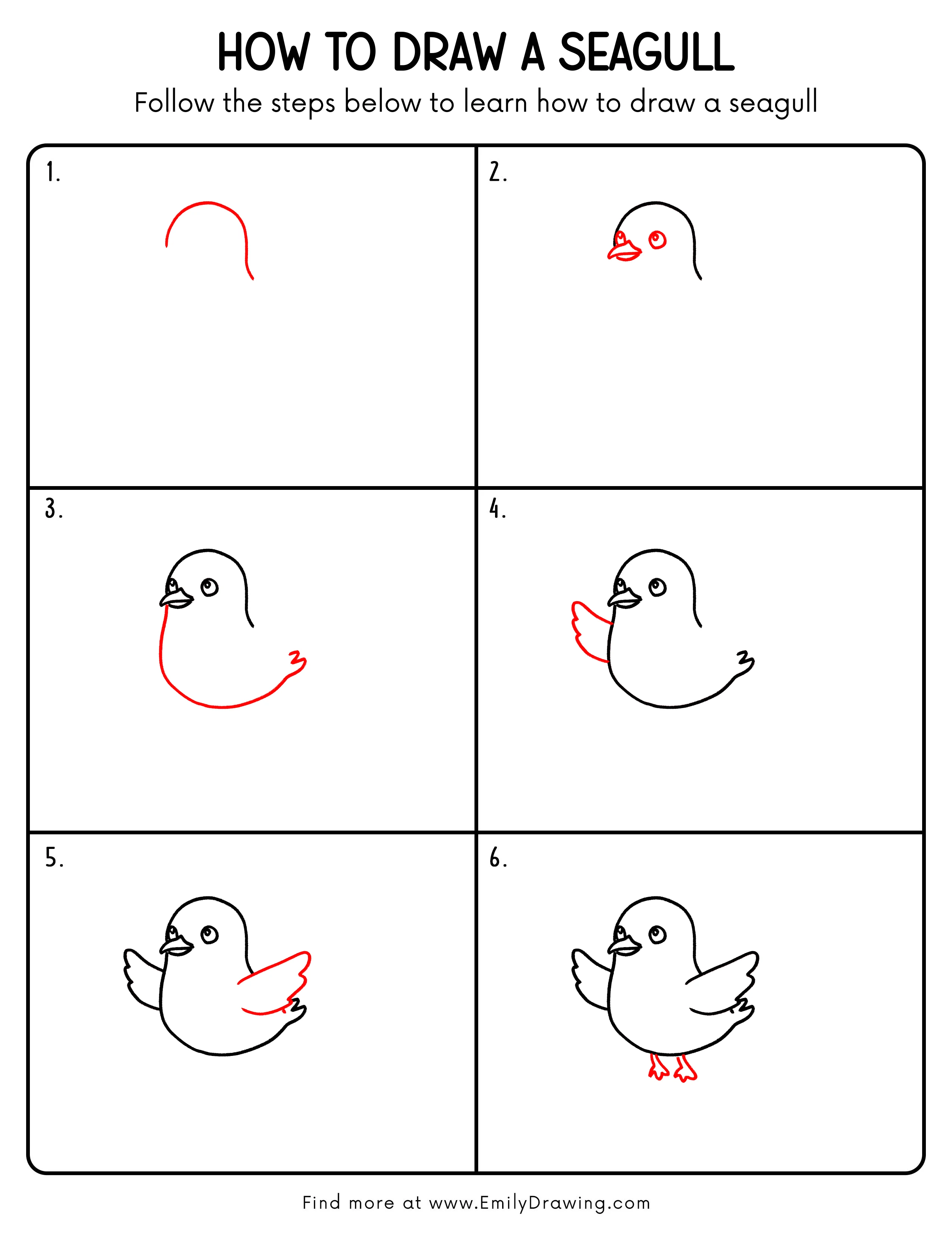 Printable Seagull Drawing Guide